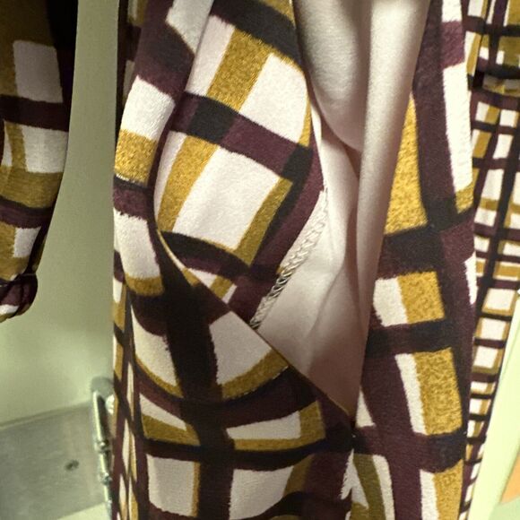 NEW Gal Meets Glam Lindsey 3/4 Slv Dress Sze 2 Windowpane Multi Tie Neck Pockets - Picture 7 of 13